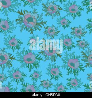 Modello senza cuciture con anemoni in colore blu Illustrazione Vettoriale