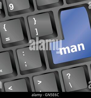 Uomo di parole sul computer pc tasti illustrazione vettoriale Illustrazione Vettoriale