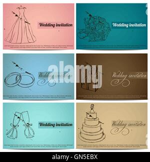 Vintage invito a nozze set di schede. Illustrazione Vettoriale