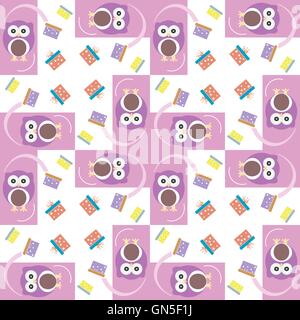 Vettore di gufo carino card. Baby girl arrivo scheda Annuncio. Rosa perfetta configurazione di sfondo Illustrazione Vettoriale