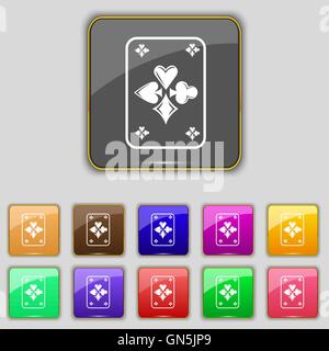 Carte da gioco icona segno. Impostare con undici pulsanti colorati per il vostro sito. Vettore Illustrazione Vettoriale