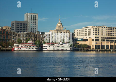 SKYLINE del centro di Savannah in Georgia RIVERSAVANNAH USA Foto Stock