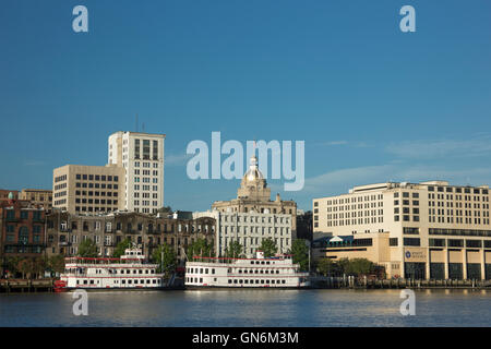SKYLINE del centro di Savannah in Georgia RIVERSAVANNAH USA Foto Stock