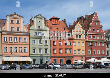 Le case patrizie presso il sale Piazza del Mercato nella Città Vecchia di Wroclaw in Polonia. Foto Stock