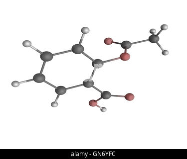 3D illustrazione della molecola di aspirina, noto anche come acido acetilsalicilico (ASA). Foto Stock