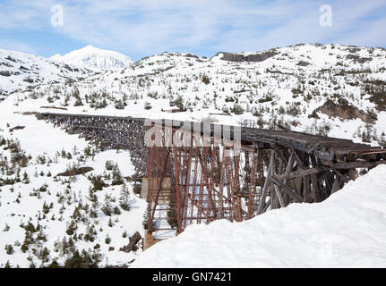Abbandonato il ponte ferroviario vicino al bianco Pass (Alaska). Foto Stock