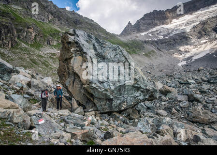 Enormi massi sotto il passo del monte Kapruner Torl sulle montagne degli alti Tauri nell'Ost Tirol Foto Stock
