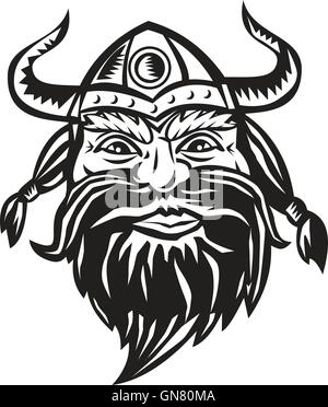 Viking Warrior Head arrabbiato in bianco e nero Illustrazione Vettoriale