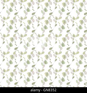 Ecologia Seamless pattern con disegnati a mano foglie. Illustrazione Vettoriale