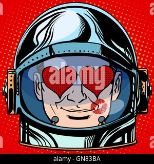 Emoticon amante faccia Emoji uomo astronauta retrò Illustrazione Vettoriale