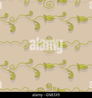 Retrò foglie verdi sui rami. Modello senza giunture Illustrazione Vettoriale