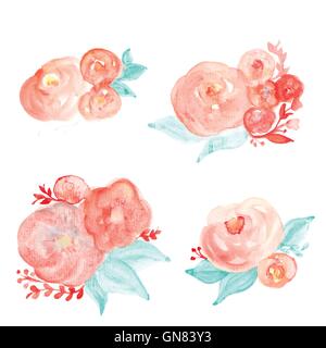 Acquerello bouquet di fiori vettore. Motivi floreali ad acquerello Illustrazione Vettoriale