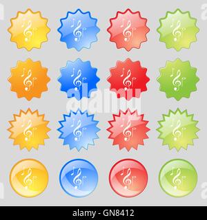 Le note musicali icona segno. Grande set di 16 colorato pulsanti moderno per il vostro design. Vettore Illustrazione Vettoriale