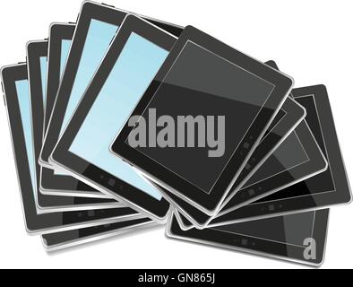 Abstract di nero tablet pc impostato su sfondo bianco illustrazione vettoriale Illustrazione Vettoriale