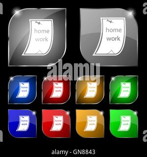 Icona di compiti di segno. Set di dieci pulsanti colorati con abbagliamento. Vettore Illustrazione Vettoriale