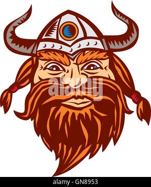 Viking Warrior Head arrabbiato retrò isolato Illustrazione Vettoriale