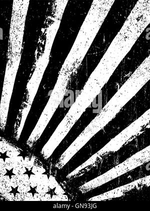 Stelle e raggi. Negativo in bianco e nero Fotocopiatrice bandiera americana indietro Illustrazione Vettoriale