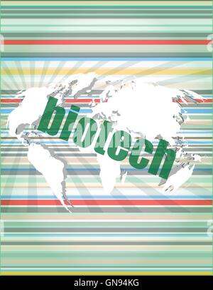 Parola biotech su schermo tattile digitale vettore di fondo virgolette con linea sottile discorso bolla. concetto di citazione, info Illustrazione Vettoriale