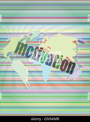 Parole motivazione sulla schermata digitale, lavoro e concetto di affari illustrazione vettoriale Illustrazione Vettoriale