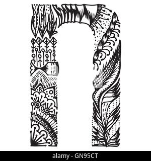 Zentangle lettere stilizzate - Lettera N Illustrazione Vettoriale
