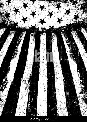 Negativo in bianco e nero Fotocopiatrice bandiera americana sfondo. Grunge un Illustrazione Vettoriale