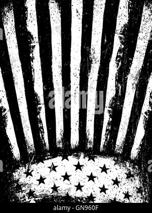 Negativo in bianco e nero Fotocopiatrice bandiera americana sfondo. Grunge un Illustrazione Vettoriale