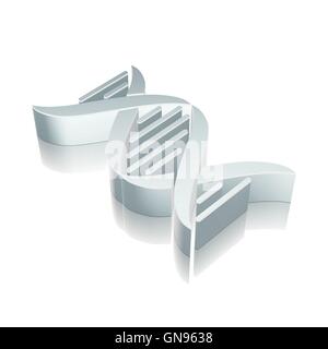 3d metallici icona di DNA con la riflessione, illustrazione vettoriale. Illustrazione Vettoriale