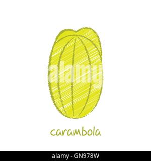 Carambole frutta, sketch vettore di design Illustrazione Vettoriale