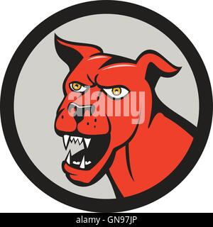 Red Mastiff cane Mongrel testa Barking cerchio Cartoon Illustrazione Vettoriale