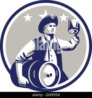 American Patriot trasportare barile di birra cerchio retrò Illustrazione Vettoriale