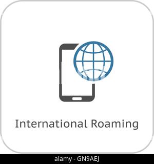 Il roaming internazionale e la relativa icona. Design piatto. Illustrazione Vettoriale