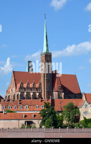 Vista sul fiume Oder alla Cattedrale isola con la Santa Vergine Maria la Chiesa di Wroclaw in Polonia. Foto Stock
