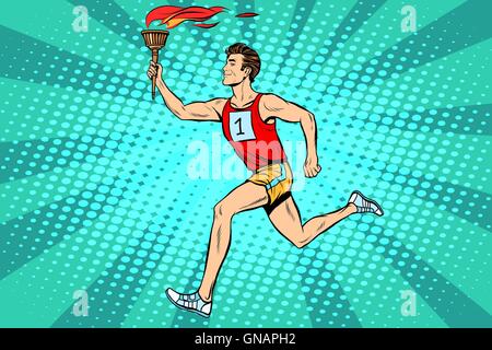 L'uomo atleta torchbearer sport fire giochi estivi Illustrazione Vettoriale