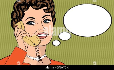 Donna Chat sul telefono, pop art illustrazione Illustrazione Vettoriale