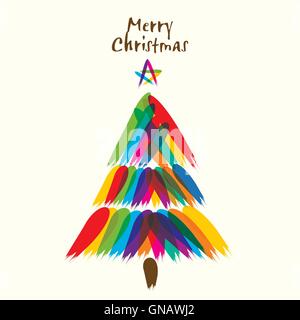 Creative colorata Merry Christmas tree design by tratto di pennello vettore di design Illustrazione Vettoriale