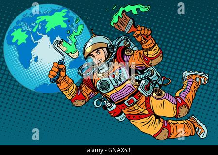 Green Earth Day ecologia astronauta Illustrazione Vettoriale