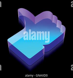 3d il neon incandescente Thumb Up Icona realizzata in vetro, illustrazione vettoriale. Illustrazione Vettoriale