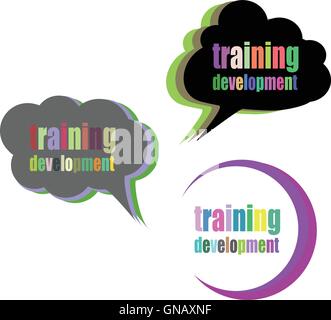 Formazione e sviluppo. Set di adesivi, etichette tag. Banner Aziendale, modello per infographics. Imposta icona. Icona di piatto. Il vettore Illustrazione Vettoriale