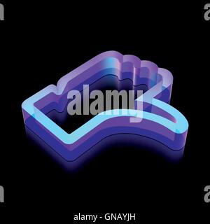 3d il neon incandescente pollice giù icona realizzata in vetro, illustrazione vettoriale. Illustrazione Vettoriale