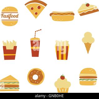 Il fast food icona impostare Illustrazione Vettoriale