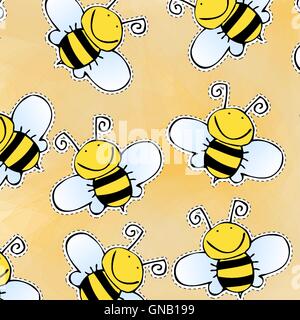 Disegnata a mano doodle bee pattern Illustrazione Vettoriale