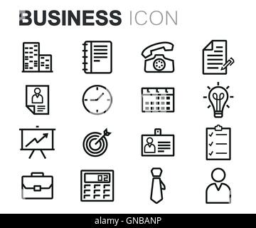 Vettore riga nera business set di icone su sfondo bianco Illustrazione Vettoriale