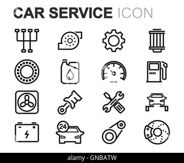 Vettore di linea nero car service set di icone su sfondo bianco Illustrazione Vettoriale