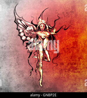 Schizzo di arte del tatuaggio, fairy butterfly Foto Stock