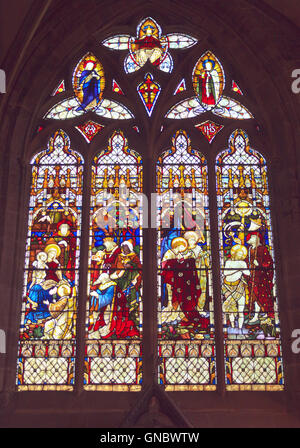 Cattedrale di Hereford vetrata raffigurante la Natività e San Giovanni Battista Foto Stock