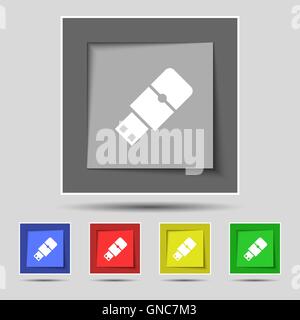 USB Flash icon segno originale su cinque pulsanti colorati. Vettore Illustrazione Vettoriale