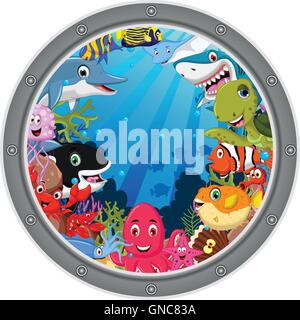 Sea life set cartoon Illustrazione Vettoriale