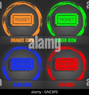 Icona Ticket. Alla moda in stile moderno. In arancione, verde, blu, rosso design. Vettore Illustrazione Vettoriale