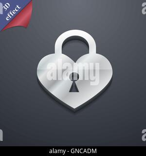 Bloccare in forma di icona cuore simbolo. 3D stile. Alla moda e dal design moderno con spazio per il vettore di testo Illustrazione Vettoriale