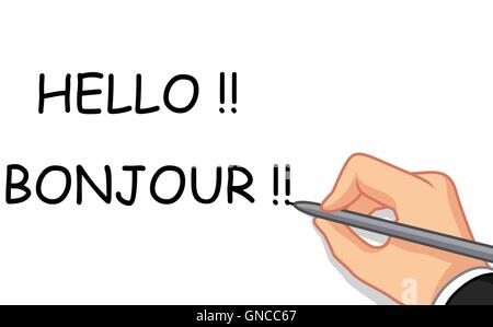 La scrittura a mano ciao e Bonjour Illustrazione Vettoriale
